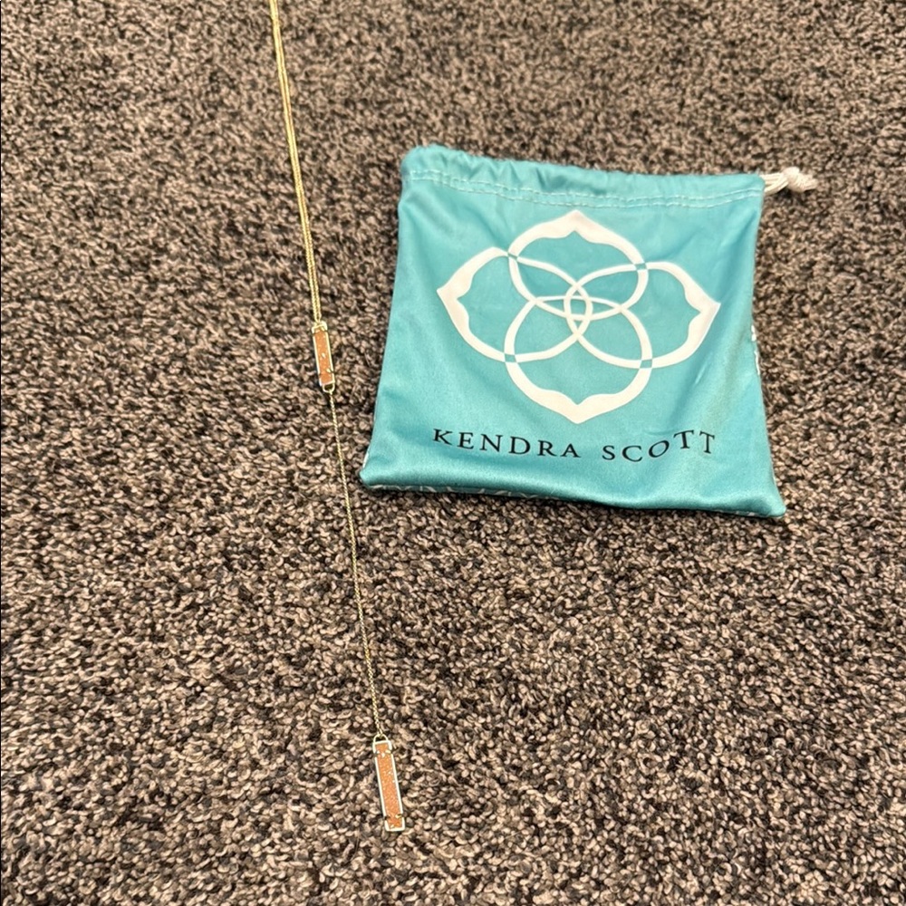 Kendra Scott Extra Long Gold Necklace with Brown and Gold pendants